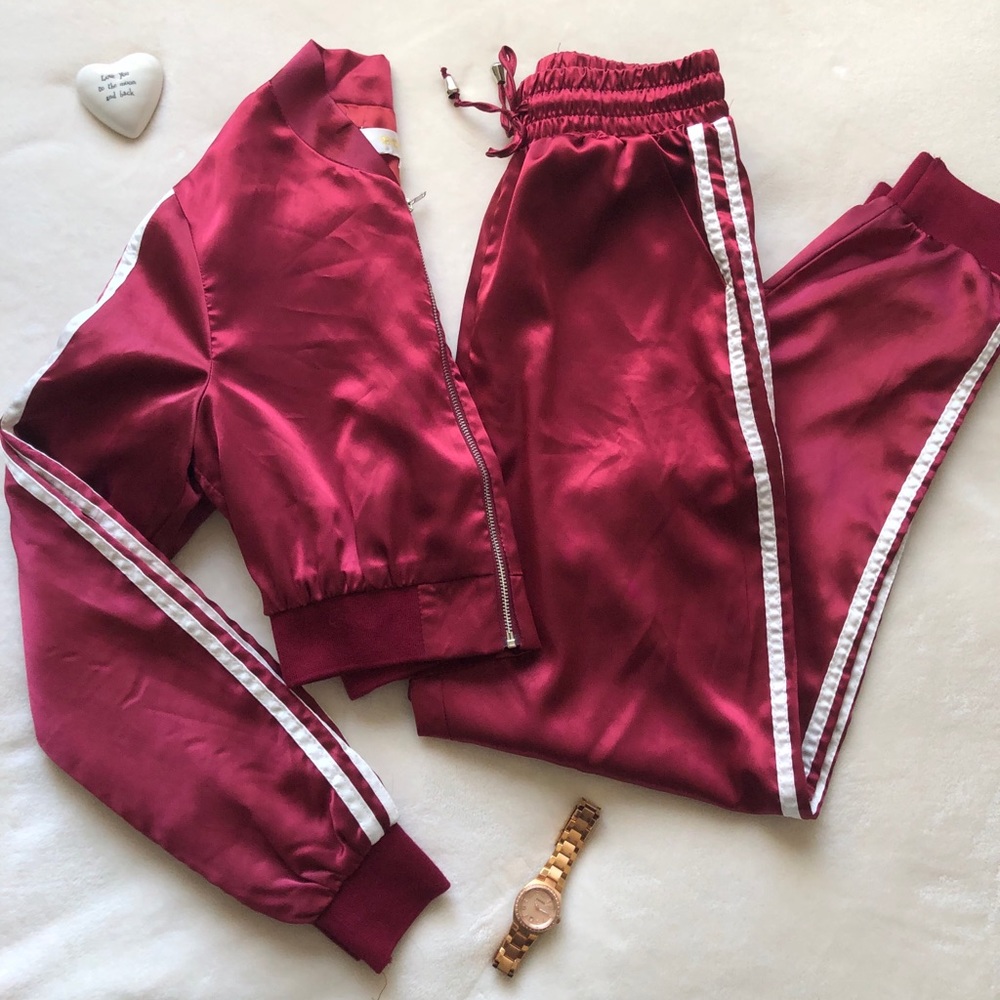 Cherry Red Silk Two Piece Track Suit 🍒